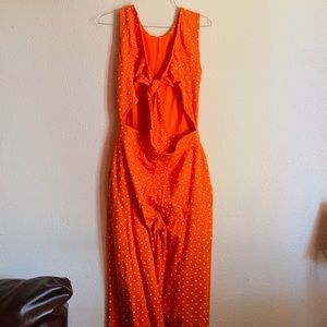 Cute Orange Polka Dot Sleeveless Jumpsuit